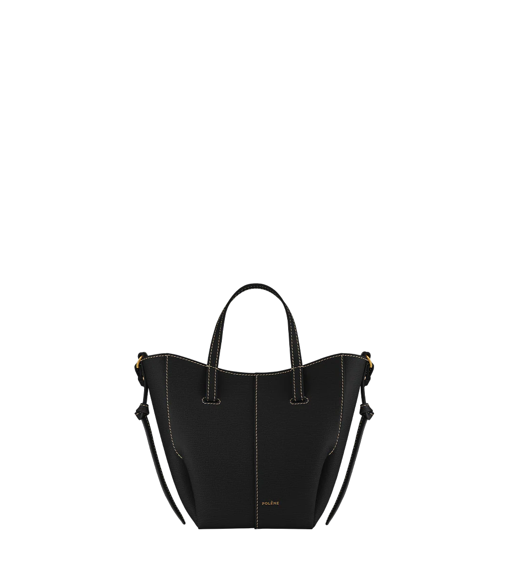 Cyme Tote Nano - Nero Granulata Cuciture Écru